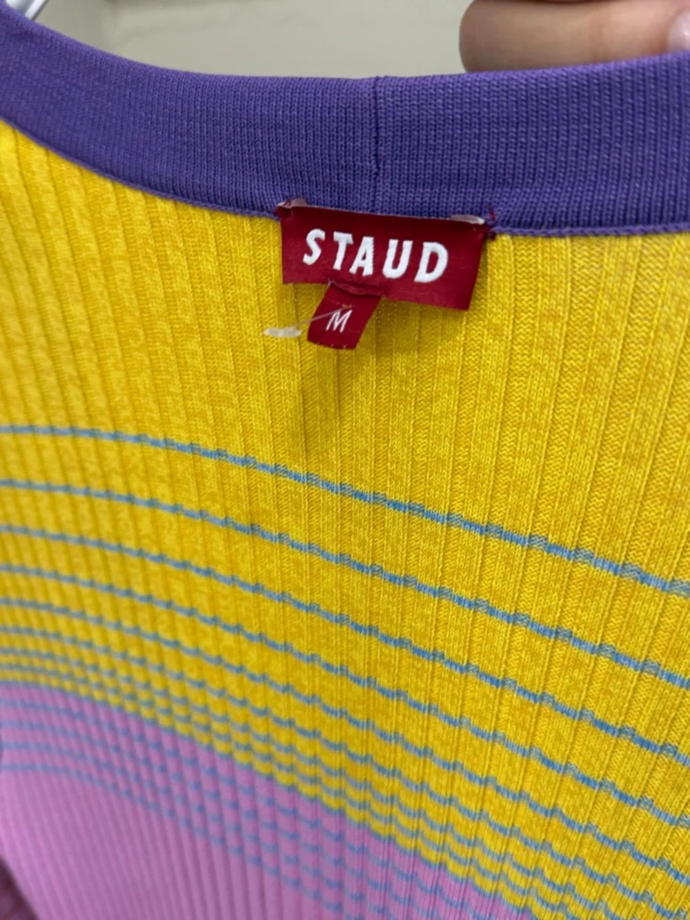STAUD Multicolor Ribbed Button-Front Cardigan in Pink, Orange, Purple, Yellow - Picture 5 of 5